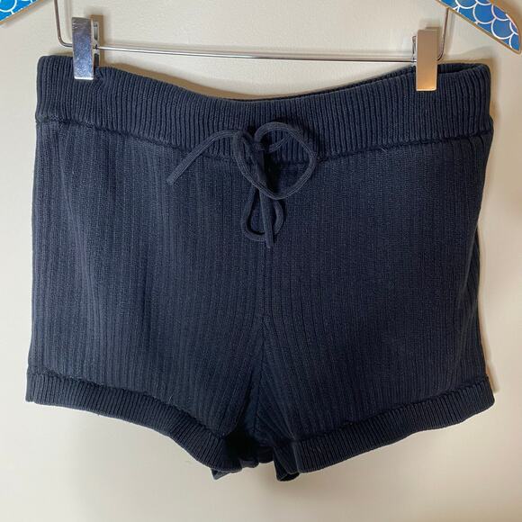 REFORMATION Black Sanzo Organic Cotton Ribbed Knit Drawstring Shorts Size Medium - Picture 3 of 7